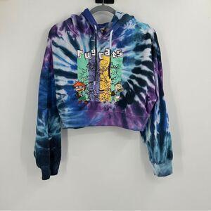 Women's Nickelodeon Rugrats Cropped Blue Purple Tye Dye Graphic Hoodie Large
